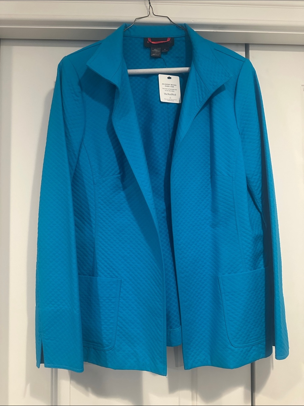 Nina Mclemore Teal Open-Front Blazer